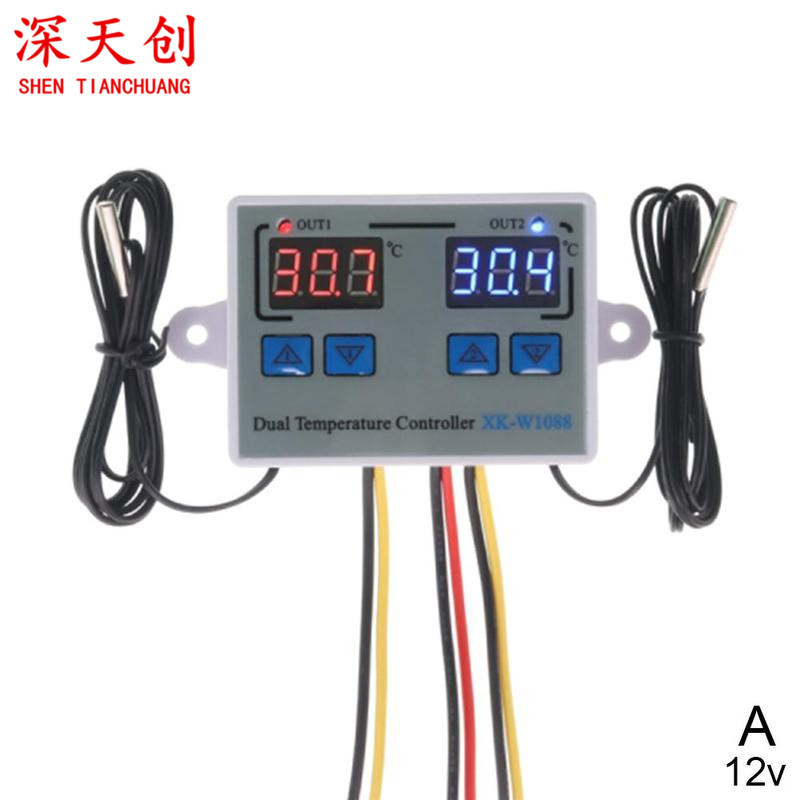 XK-W1088 Computer Digital Smart Dual Control Electronic Thermostat Dual Display Dual Temperature Adjustable Temperature Controller Switch