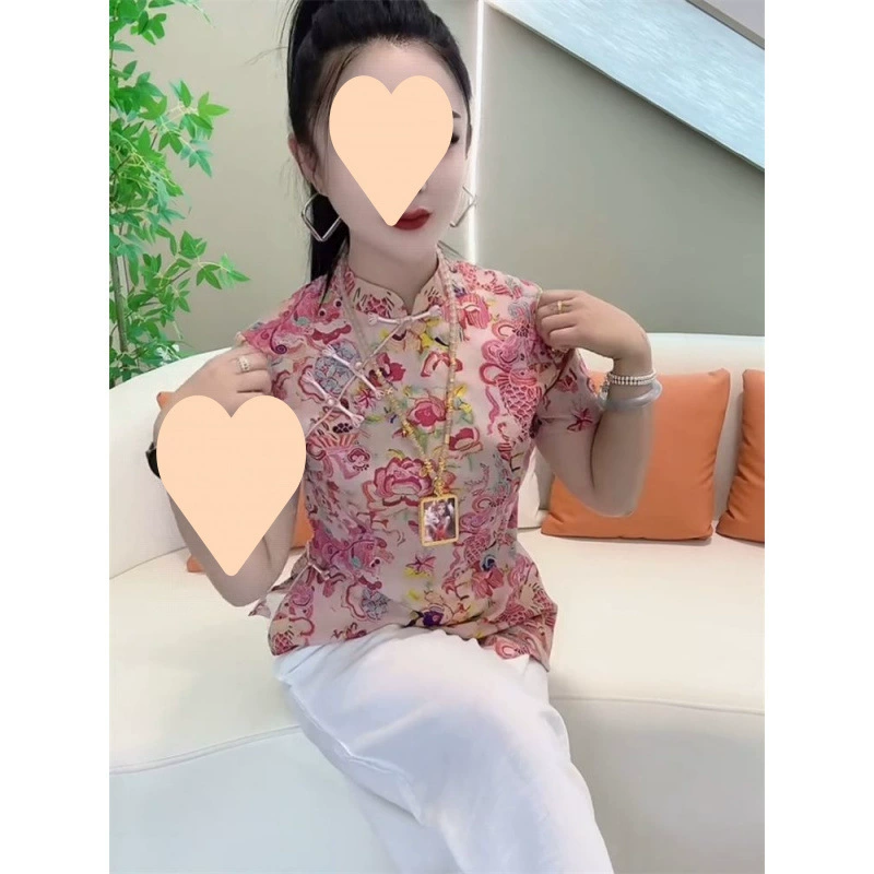 Высококачественные топы в стиле Тан с принтом на пуговицах для женщин, лето 2025, интернет-знаменитости, горячий стиль, новый стиль, модная повседневная рубашка для похудения