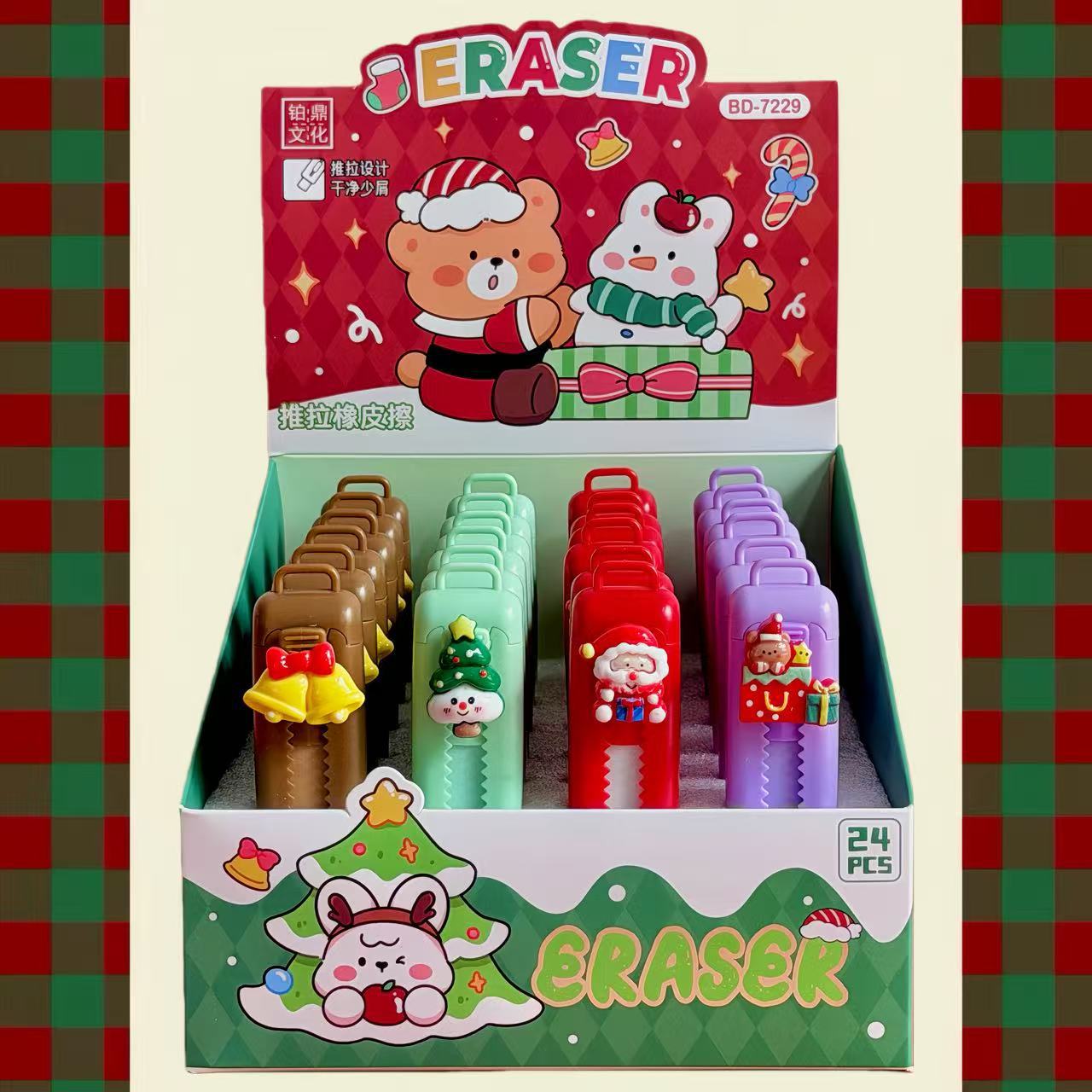 Nuevos borradores de navidad de empuje y tracción lindos de alta belleza campana regalo de goma estudiantes de papelería