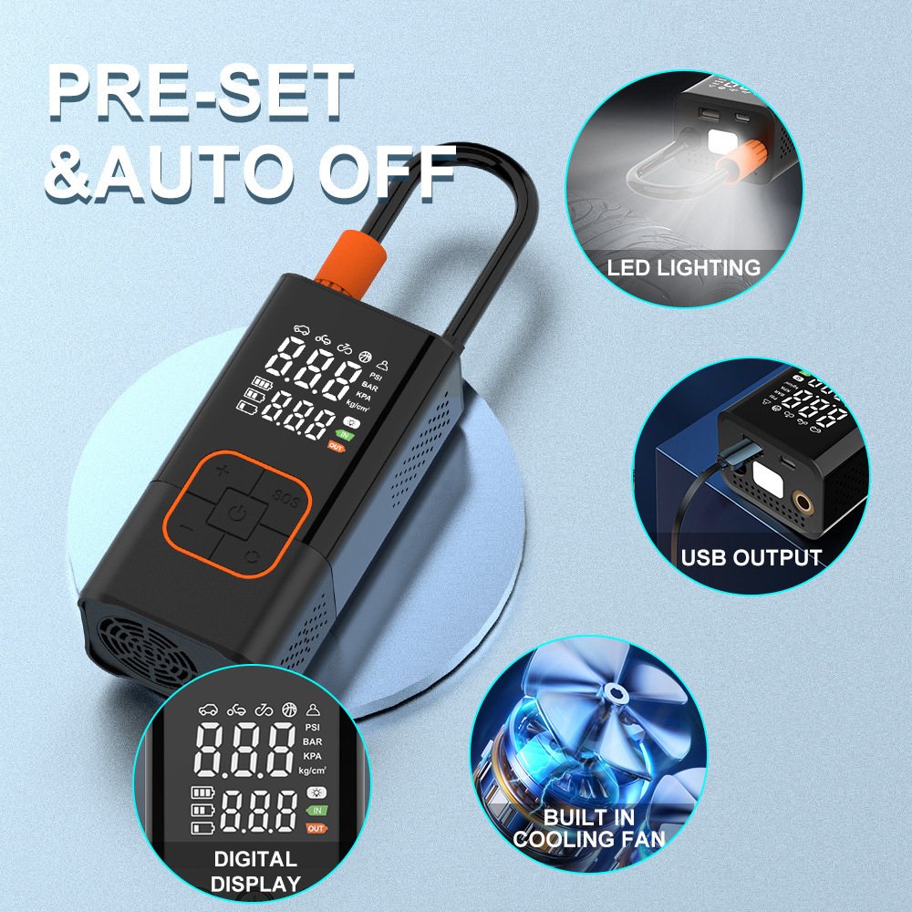 Cross-Border Portable Motorcycle Bicycle Electric Vehicle Air Pump Car Tire Smart Wireless Car Air Pump
