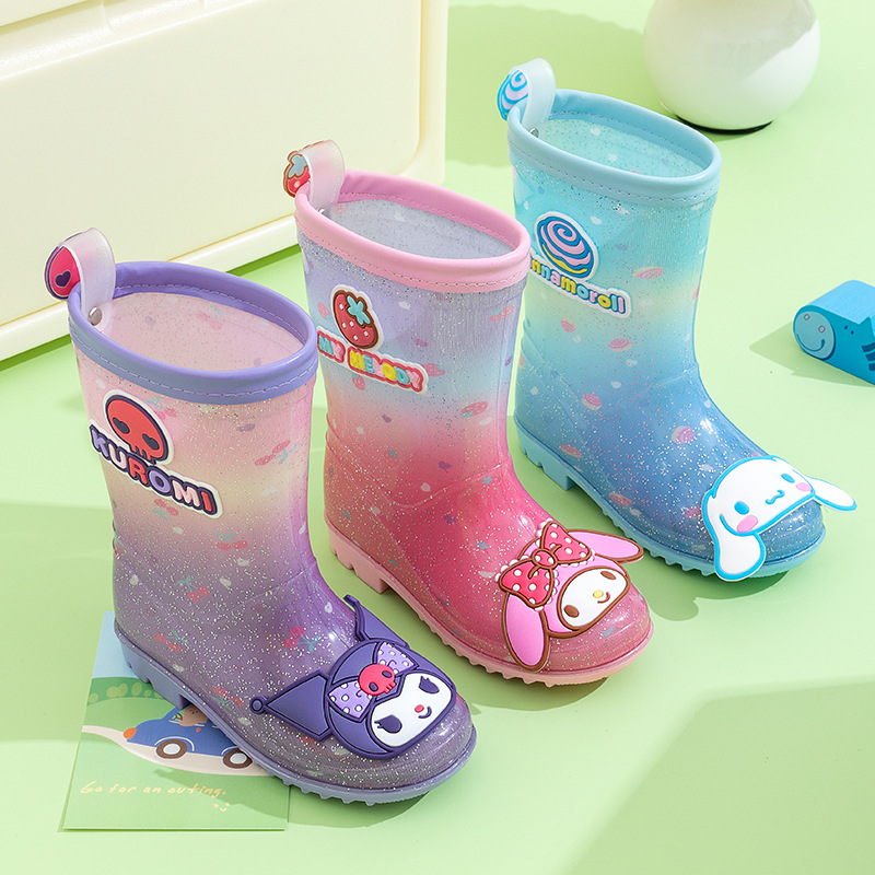 fleece-lined Children's Rain Boots Princess Girls' Students Lightweight Non-slip Rain Boots Girls Middle and Big Children's Water Shoes Kulomi Rubber Shoes