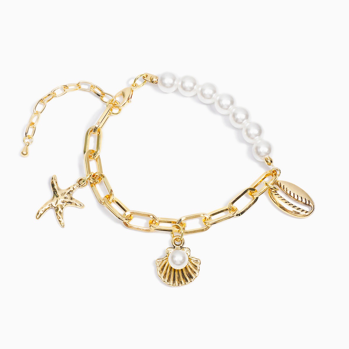 Bracelet Charms Ocean Style Shell Starfish Pearl Chain Gold_voghion.com