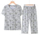 Grandma Summer Cotton Silk Short-sleeved suit Middle-aged and Elderly Female Mother Cardigan Artificial Cotton Old Lady Pajamas Two-piece Set