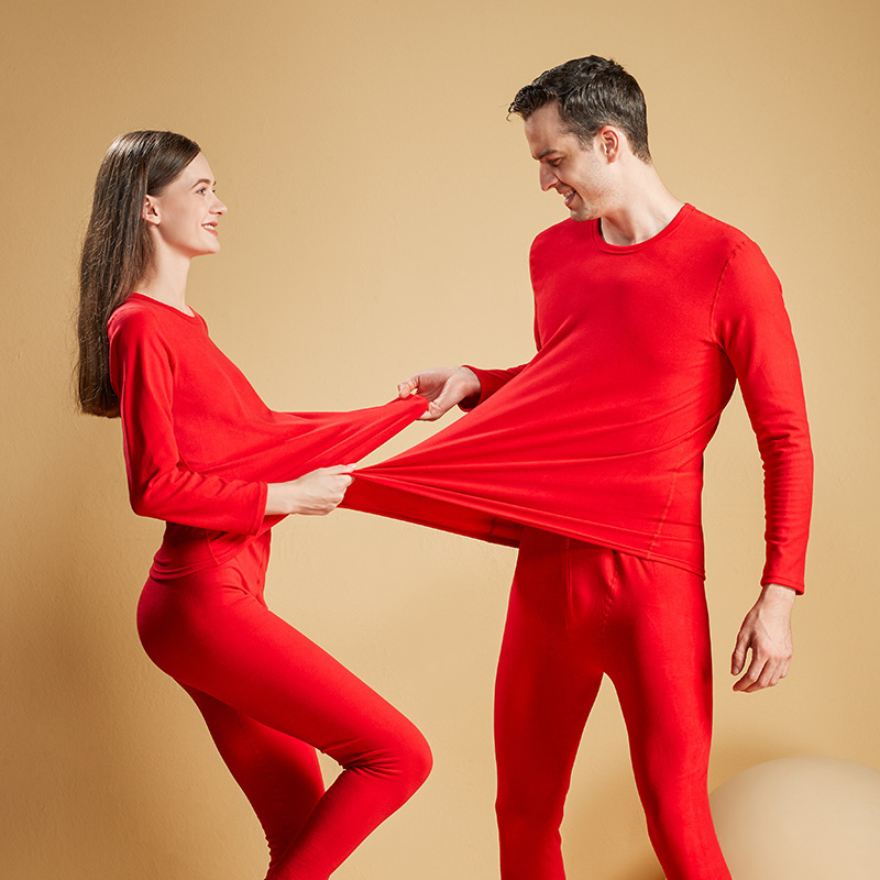 2023新型男性本命年大赤色保温下着中国紅おめでたい秋衣秋ズボン女性スーツ|undefined