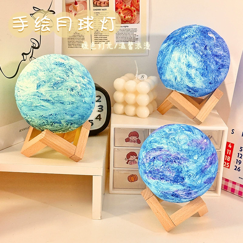 Creative moon, LED night light, lantern for bed, hand painting, интернет-звезда, ручная работа, граффити, оптом