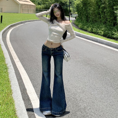 美式复古辣妹低腰牛仔裤女2025秋季新款弹力修身显瘦小个子喇叭裤