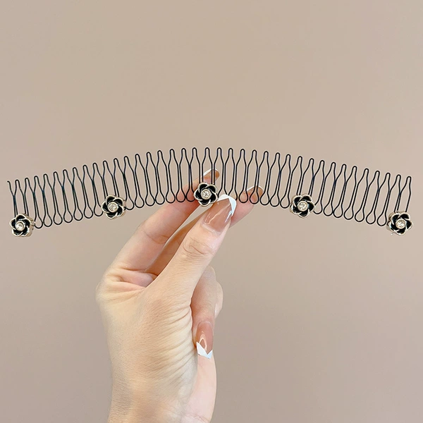 7#black flower hair comb