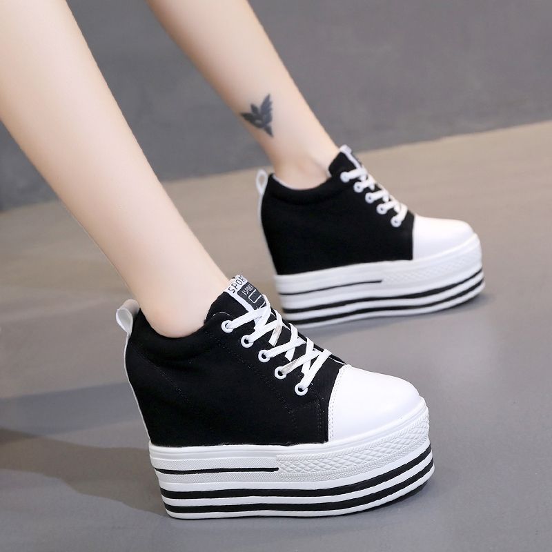 内增高帆布鞋女春秋季新款百搭松糕厚底休闲鞋跟单鞋