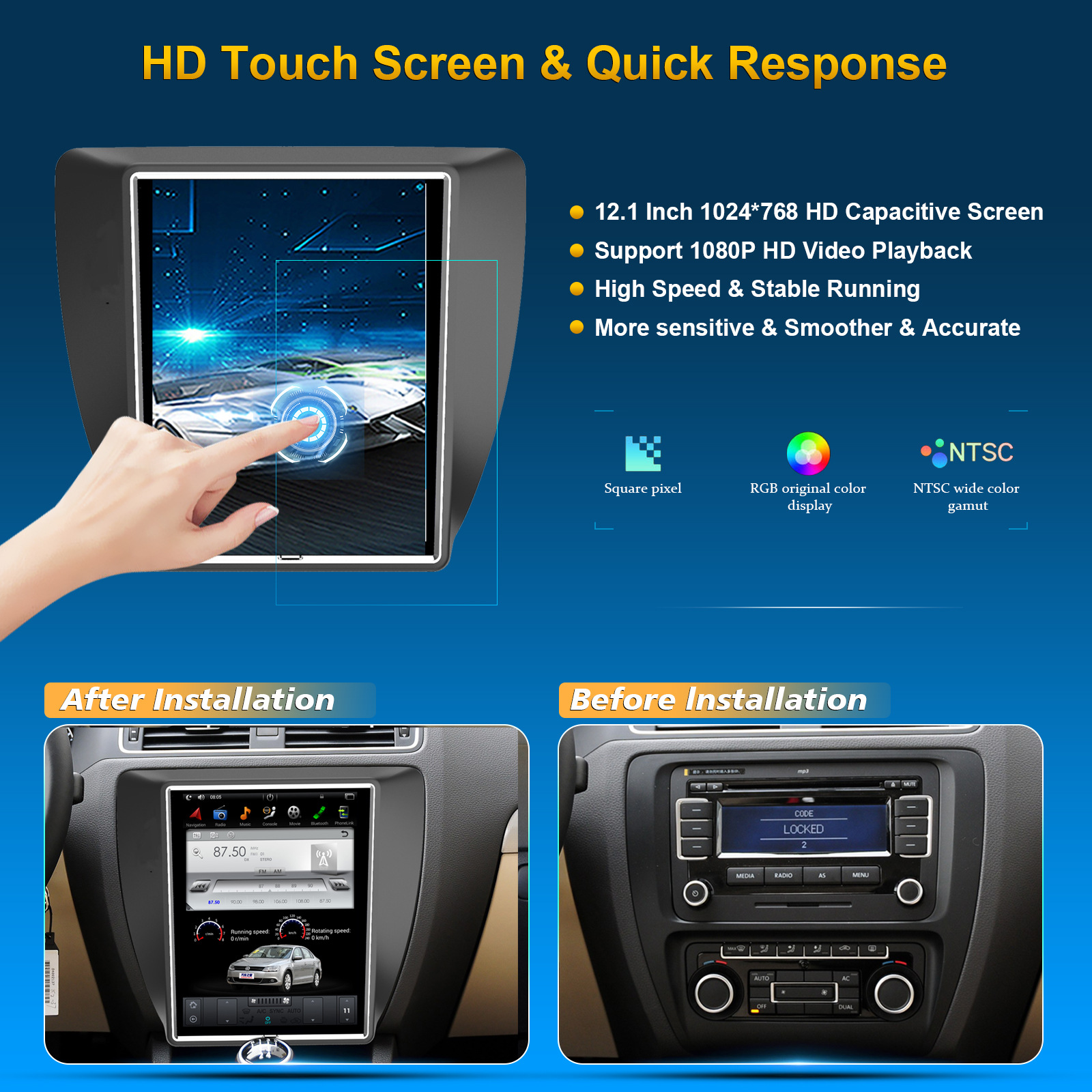 For 10.4 inch Vertical Screen Sagitar Center Control HD IPS Android Navigation