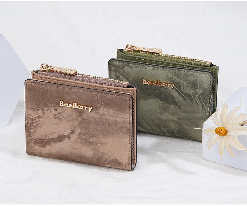 Geldbörse: Neue, kurze Geldbörse für Damen im Tintenmalerei-Stil, Münzfach für mehrere Karten, durchgehendes Geldscheinfach und Seitentaschen mit Reißverschluss für Münzen und Ringe._voghion.com