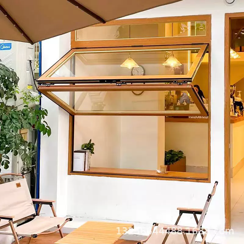 老榆木上下折叠推拉窗原木网红厨房实木玻璃外翻窗户异性隔断窗