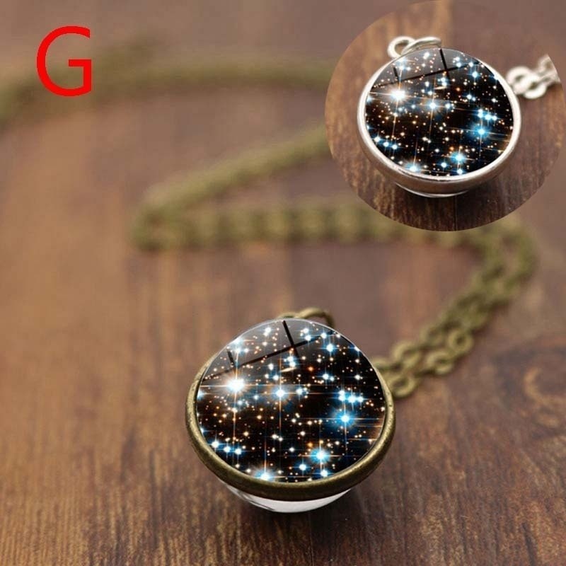Solar System Glaskugel Halskette Retro Anhänger Mit Pulloverkette_voghion.com