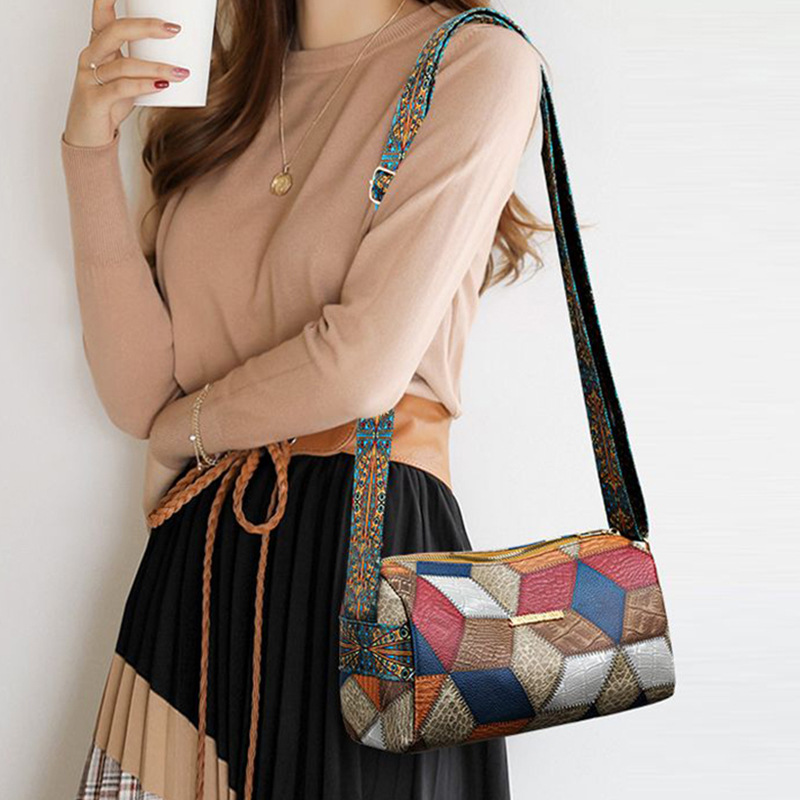 Bolsa de ombro feminina com costura em losango cor sólida_voghion.com