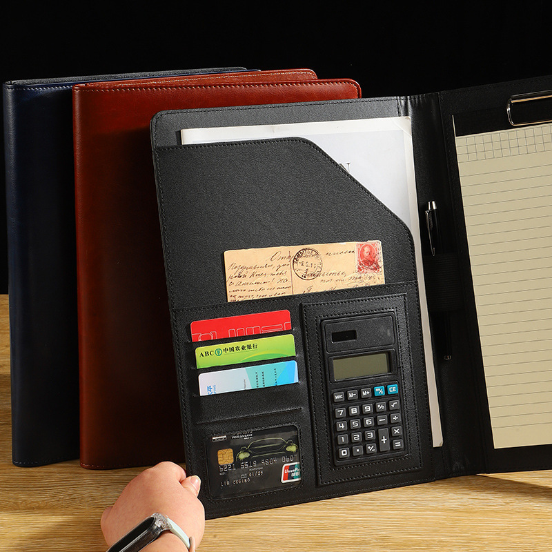 Carpeta multifuncional A4 para negocios, carpeta de ventas, carpeta para documentos, carpeta de cuero para gerentes, carpeta para contratos, cuaderno para firmar, personalizable con logotipo
