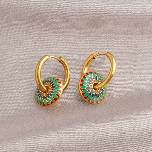 C2-3-157 Titanium steel pattern circle earrings
