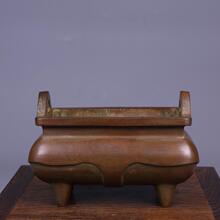 全铜苏工马槽炉长方香炉古典仿古家居家用供奉紫铜色香道收藏古玩