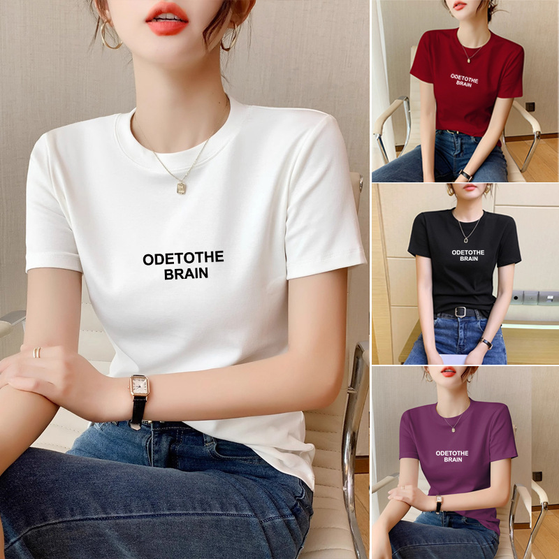 Women's Short-Sleeve T-Shirt with Regular Shoulders, 2026 Spring/Summer New Fashion, Simple and Versatile, Round Neck, Slim-Fit, Pure Cotton Half-Sleeve Top