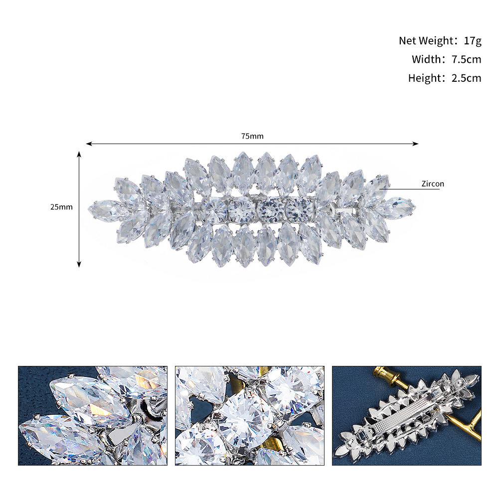 Fashion Leaves Metal Inlay Zircon Hair Clip 1 Piecepicture5
