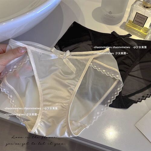 Japanese pure lust style sexy lace panties women's bow transparent mesh summer thin breathable low-waist briefs