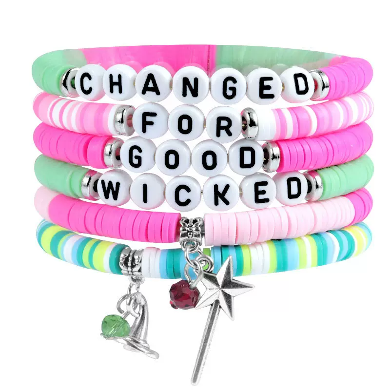 跨境新品儿童手链女字母软陶片手串女孩女童女生爱心串珠饰品套装