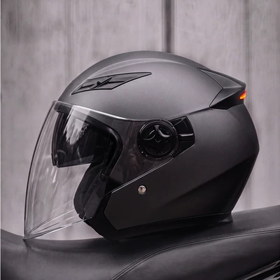 Motosiklet kaskı (dəbilqə) – LED tail light, half helmet - matte-black-msuitable-for-head-circumference-57-58-cm