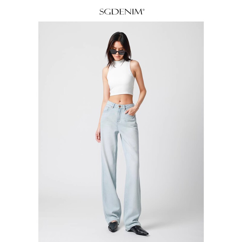 Basic/Skin-Friendly Drapey Soft Fabric Narrow Straight-Leg Jeans for Women, High-Waisted, Loose Fit, Slimming, Versatile, New Autumn Style