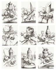 素描幾何體靜物結構繪畫臨摹卡美術高考入門中小學畫室教材臨摹卡