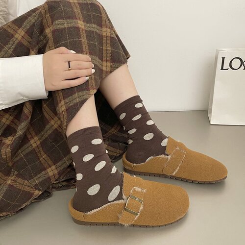 Birkenstock shoes for women, plus velvet, cute cotton slippers,  autumn and winter new slip-on slip-ons, retro beanie shoes