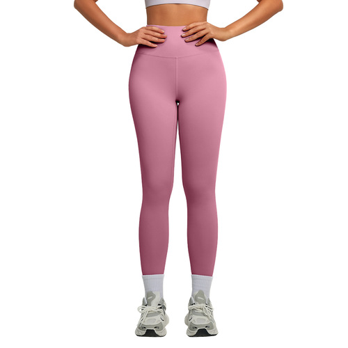 European and American-style bare-feel high-waisted hip-lifting yoga pants for women—tight-fitting workout and fitness long pants, Pilates and yoga attire for training.