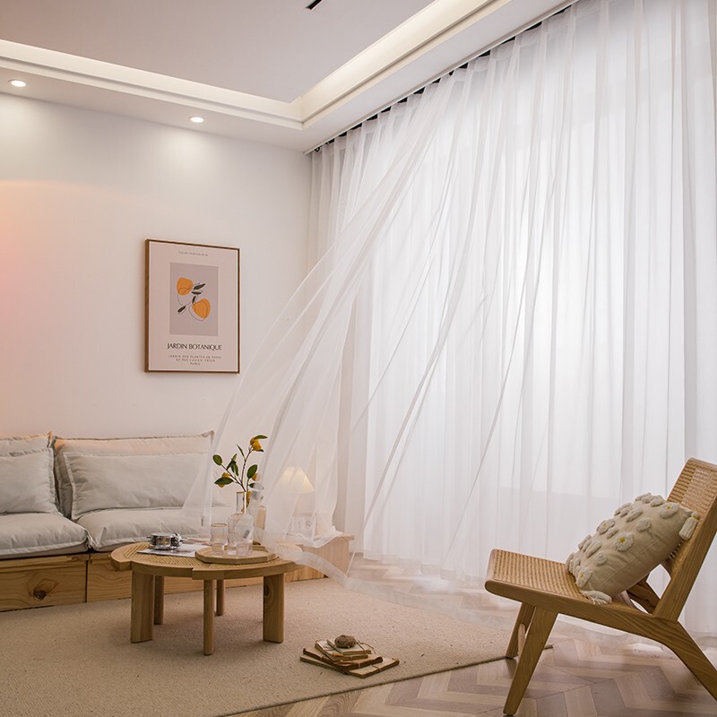Sheer Curtain White Tulle Lace Mesh Sheer Curtain Bay Window Balcony White Transparent Light-Transmitting White Sheer