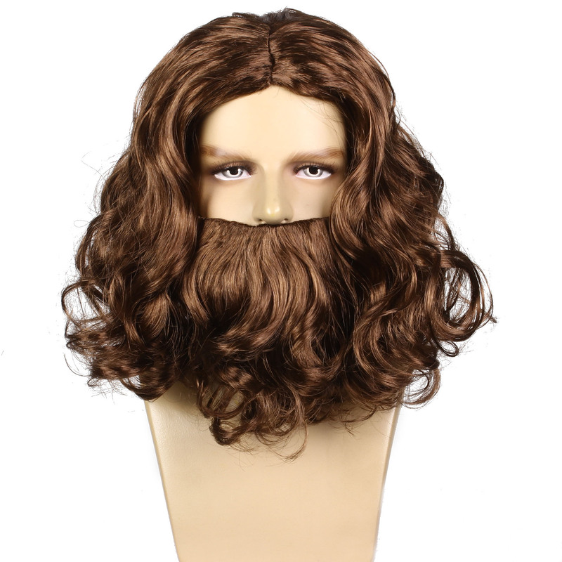White Long Curly Santa Claus Same Holiday Wig European and American Brown Christmas COS Wig Short Beard Wholesale