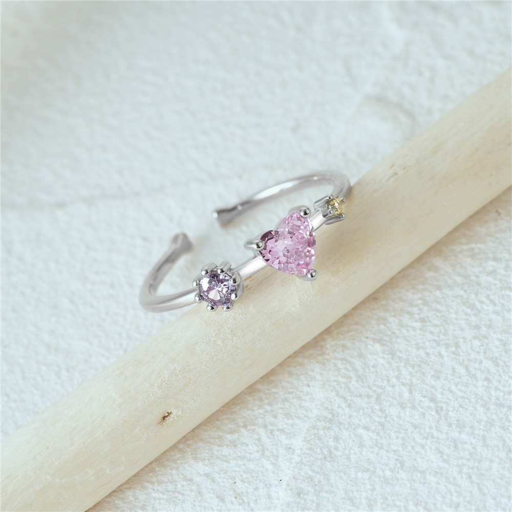 4g Weight Zircon Inlay Material Open Rings Classification Adjustable Ring Size 1 Piece Quantity Daily Occasion 925 Sterling Silver Material Heart Shape, Flower, Bow Knot Pattern Women's Gender Plating, Flowers Design Sweet, Shiny Style 925 Sterling Silver Zircon Heart Shape Flower Bow Knot Open Rings 15