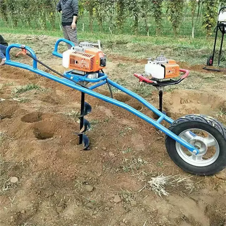 独轮植树挖坑机 人推树苗打坑机 立杆小型钻机