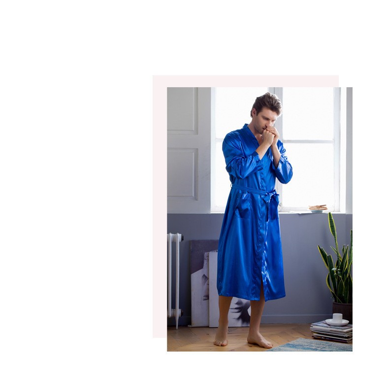 Männer dënn Bademantel Männer Summer waarm verkafen Mëtt Längt Cardigan Seid Nightgown Pyjamas Männer Heem Kleeder Summer_voghion.com