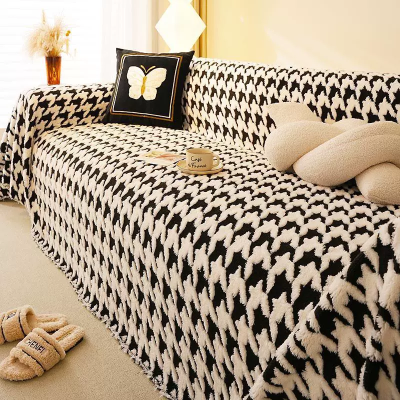 舒棉绒奶油风沙发巾秋冬季毛绒盖布2025新款防猫抓全包套罩沙发毯