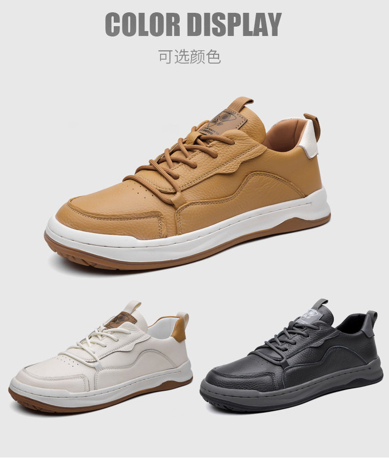 Giày thể thao nam da bò lớp đầu thoáng khí đơn giản, giày sneaker trắng thời trang — Q8058 màu đen, q 8058m trắng, q8058 màu vàng nâu chi tiết 8