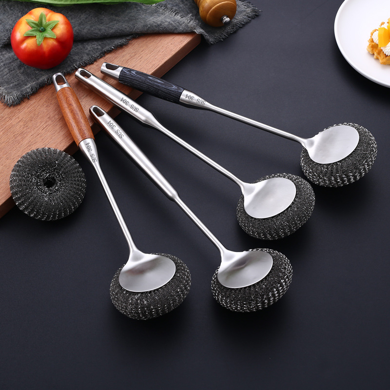 Stainless Steel Brush, Pot Brush, Long-Handled Bowl Brush, Household Pot and Bowl Cleaning Steel Wool Ball, Kitchen Pot Cleaning Tool Stainless Steel Brush, Pot Brush, Long-Handled Bowl Brush, Household Pot and Bowl Cleaning Steel Wool Ball, Kitchen Pot Cleaning Tool