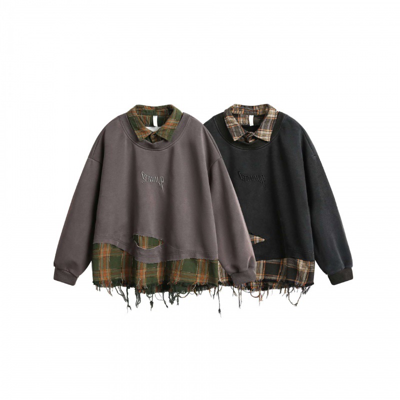 Spring new product pullover fake two-piece lapel top spliced ​​casual and fashionable sweatshirt for men and women A009-W484