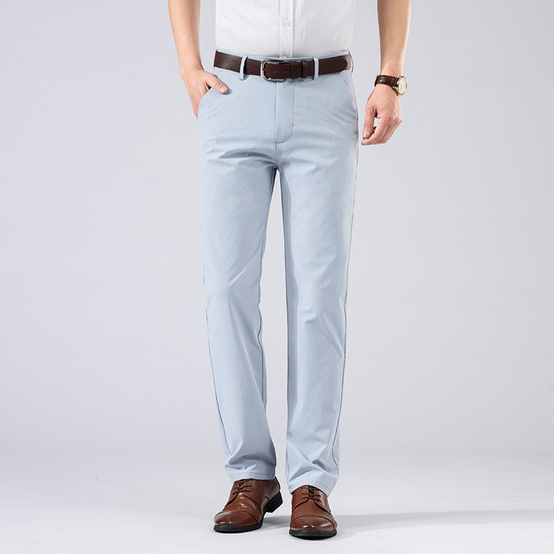 夏季薄款休闲裤男直筒修身商务男装透气免烫中年爸爸男士纯色裤子