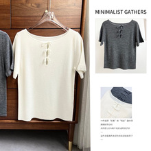 全羊毛扬子纱迷你蝴蝶结镂空针织花边短袖 女款 2026年春季新款