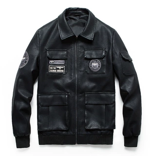 冬季大码皮衣夹克加绒加厚男士机车服韩版翻领刺绣潮流痞帅外套男