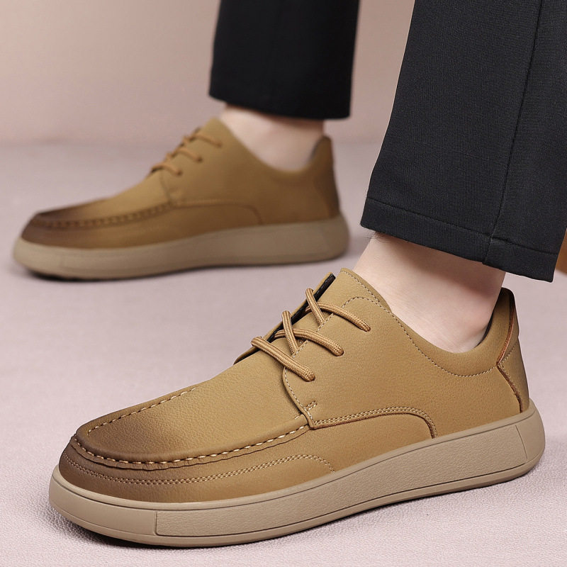Giày da nam cổ thấp buộc dây phong cách Anh, đế bằng thoáng khí — 7706 bộ giày lười màu kaki, 7706 bộ giày lười màu đen, 7706 kaki, 7706 màu đen
