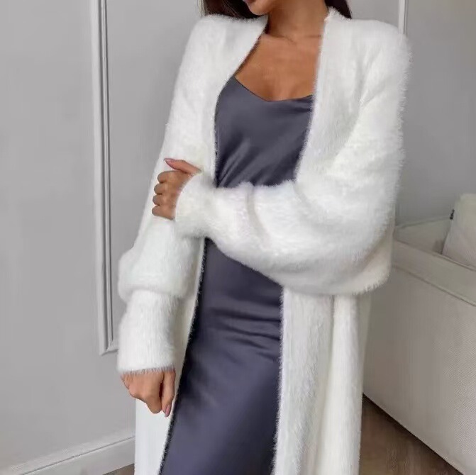 Cross-Border Imitation Mink White Long Cardigan Sweater for Women, New Autumn and Winter Style, Fluffy and Oversized Knit Coat Cross-Border Imitation Mink White Long Cardigan Sweater for Women, New Autumn and Winter Style, Fluffy and Oversized Knit Coat