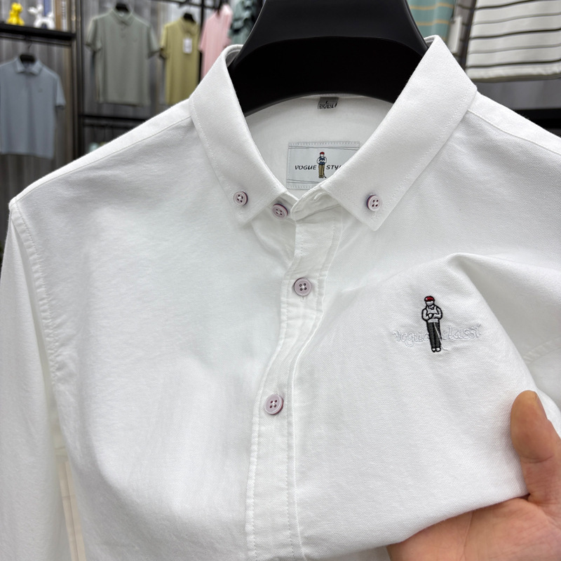BiYin Men's Long-Sleeve Shirt, Spring and Autumn Oxford Cotton Fashion Embroidered Plus Size Base Shirt, Original Design