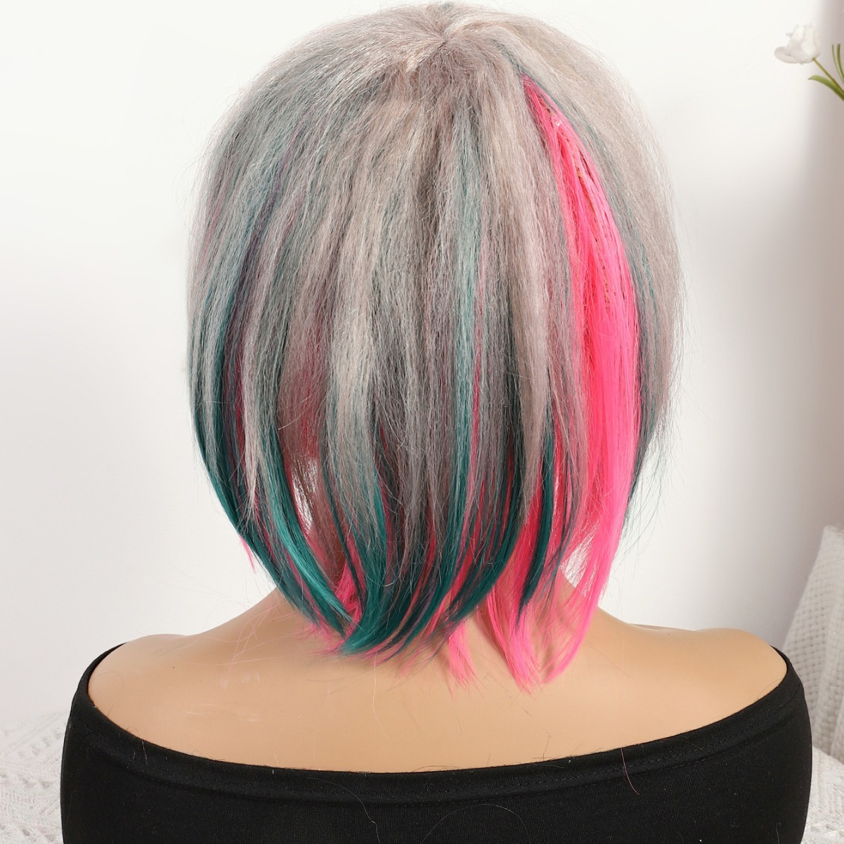 Transfronterizo nuevo gris rosa mezcla gradiente largo recto 12 pulgadas sin encaje pelo recto europeo y brasileño peluca