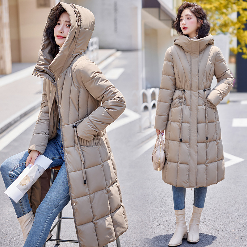 Algodón ropa de algodón mujer rodilla larga delgada temperamento de moda encapuchado otoño y invierno nuevo cinturón elegante chaqueta de algodón image 3
