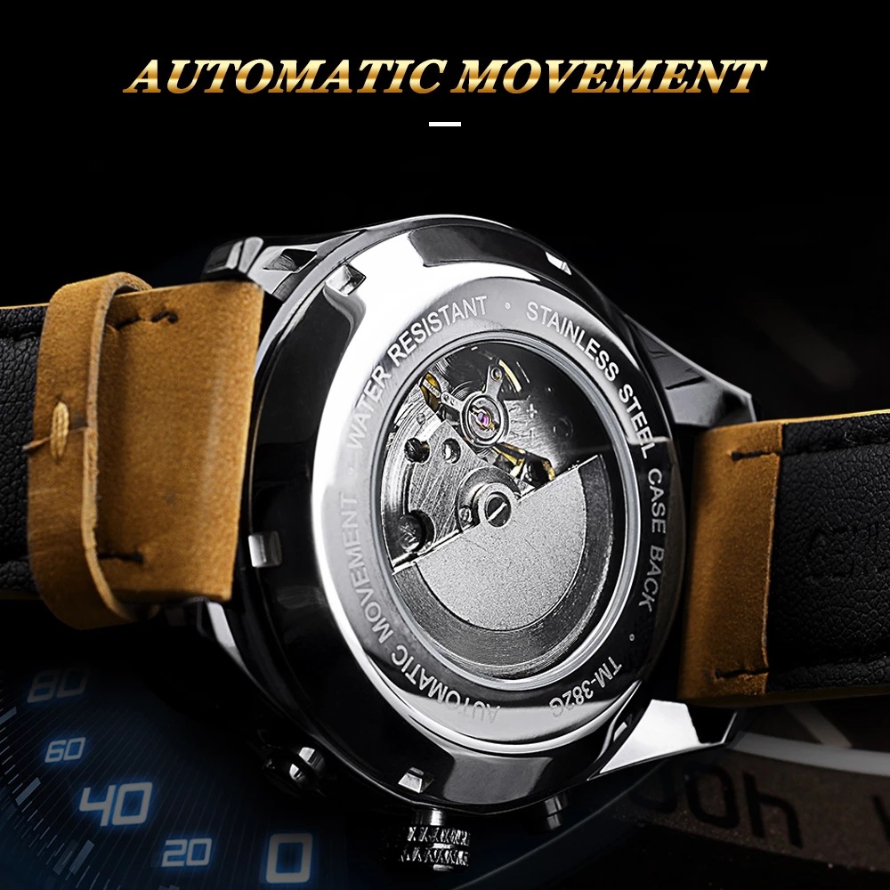 Forsining Three Eyes Six Needle Men's Automatic Mechanical Watch Casual Fashion Men's Watch 30 meter Life Waterproof_voghion.com