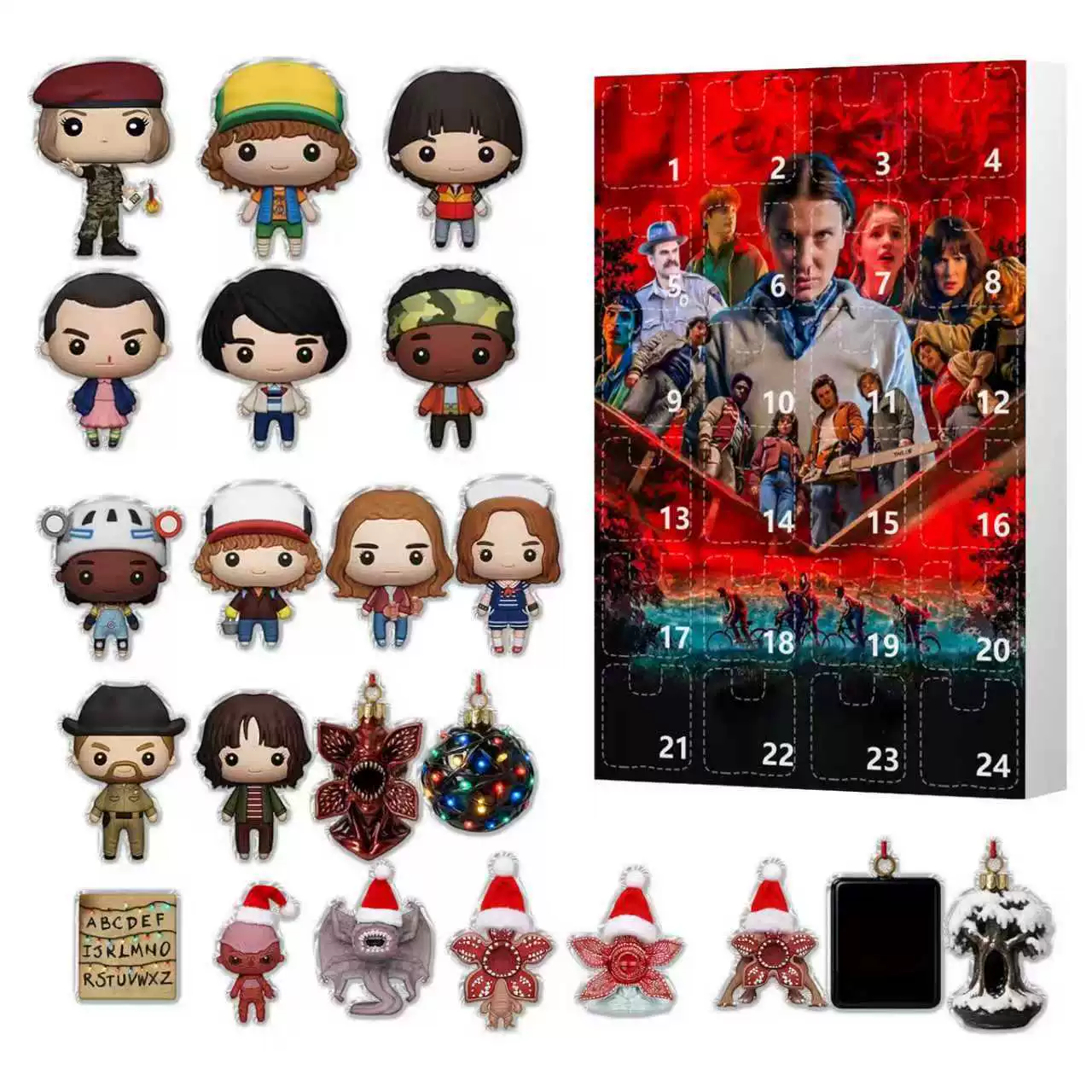 Адвент-календарь Stranger Things (слепой бокс), 24 дня, акриловые ёлочные украшения 26×18×3 см