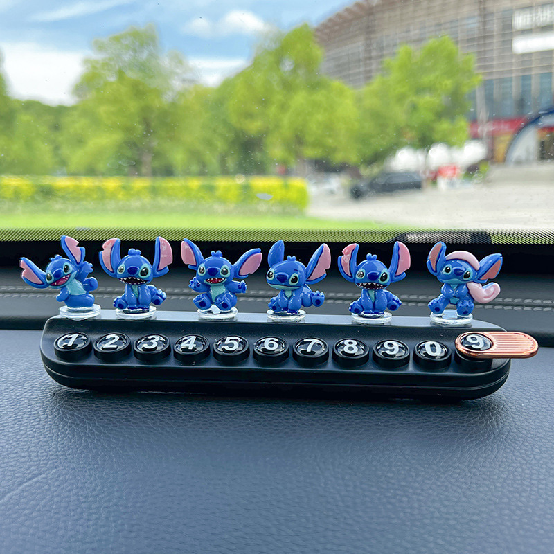 Cartoon Stitch Temporary Parking Number Plate, Cute and Creative Personalized Car Moving Phone Plate, Aromatherapy Car Interior Decoration