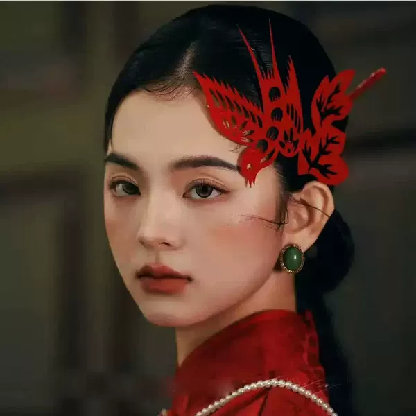 New Chinese Style National Style Bride Headwear Red Intangible Heritage Paper-cut Classical Cheongsam Hanfu Hair Accessories Morning Gown Wedding Accessories